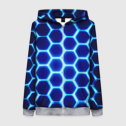 Женская толстовка на молнии Неоновые шестигранники с подсветкой