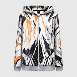 Толстовка на молнии женская Чёрно-жёлтая абстракция на белом фоне, цвет: 3D-меланж