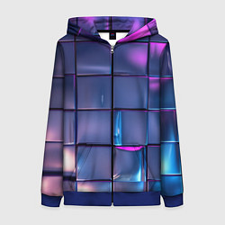 Толстовка на молнии женская Неоновые кубики, цвет: 3D-синий