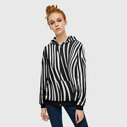 Толстовка на молнии женская Полоски зебры, цвет: 3D-черный — фото 2