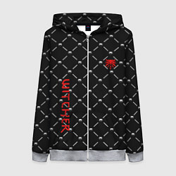 Толстовка на молнии женская Ведьмак паттерн волк, цвет: 3D-меланж