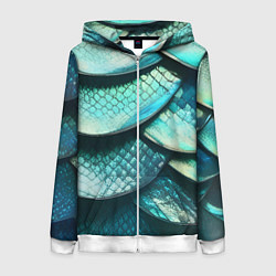 Толстовка на молнии женская Чешуя крупной рыбы, цвет: 3D-белый