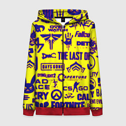 Женская толстовка на молнии Логотипы игр на жёлтом