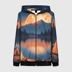Женская толстовка на молнии Костер на берегу озера