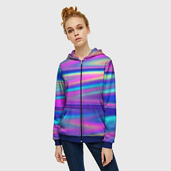 Толстовка на молнии женская Неоновые полосы градиент, цвет: 3D-синий — фото 2