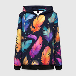 Женская толстовка на молнии Разноцветные переливающиеся перья