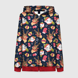 Женская толстовка на молнии Новогодний детский паттерн с животными
