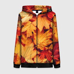 Толстовка на молнии женская Осенние кленовые листья, цвет: 3D-черный