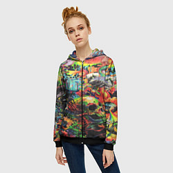 Толстовка на молнии женская Кислотные рисунки психоделика, цвет: 3D-черный — фото 2