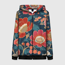 Женская толстовка на молнии Искусство алые цветы