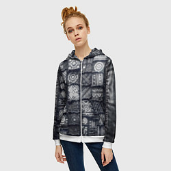 Толстовка на молнии женская Африканские узоры на пэчворк дениме, цвет: 3D-белый — фото 2