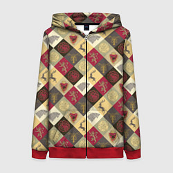 Толстовка на молнии женская Лого домов Игра престолов паттерн, цвет: 3D-красный