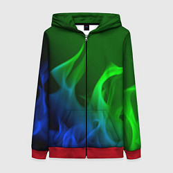 Толстовка на молнии женская Столкновение огней синий и зелёный, цвет: 3D-красный