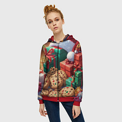 Толстовка на молнии женская Рождественские подарки, цвет: 3D-красный — фото 2