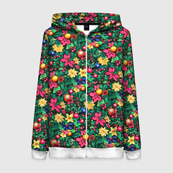 Женская толстовка на молнии Ёлочные шары и остролистный падуб