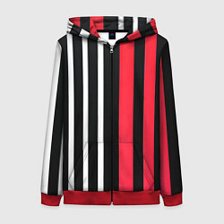 Женская толстовка на молнии Вертикальные полосы триколор красный