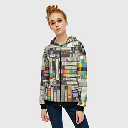 Толстовка на молнии женская Видеокассеты vhs, цвет: 3D-черный — фото 2