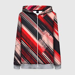 Женская толстовка на молнии Красные диагональные полосы на чёрном фоне
