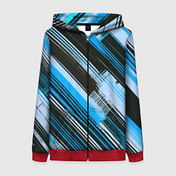 Женская толстовка на молнии Синие диагональные полосы на чёрном фоне