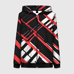Женская толстовка на молнии Красно-белые линии на чёрном фоне