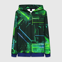 Женская толстовка на молнии Зелёно-голубые полосы на чёрном фоне