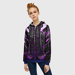 Толстовка на молнии женская Purple lines on a black background, цвет: 3D-синий — фото 2