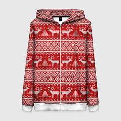 Женская толстовка на молнии Вязаный новогодний орнамент с оленями и ёлками