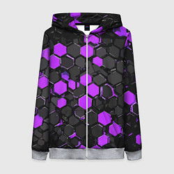 Женская толстовка на молнии Фиолетово-серые шестиугольники на чёрном фоне