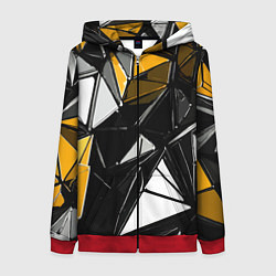 Женская толстовка на молнии Жёлто-белые рельефные треугольники на чёрном фоне