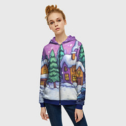 Толстовка на молнии женская Новогодний мультяшный двор, цвет: 3D-синий — фото 2