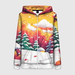 Женская толстовка на молнии Красно-желтые елочки