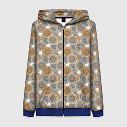 Женская толстовка на молнии Желтый с серым и черным узор мандала