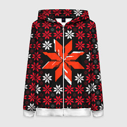 Толстовка на молнии женская Красно-белые звёзды на чёрном фоне, цвет: 3D-белый
