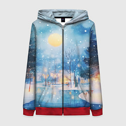 Женская толстовка на молнии Новогодняя атмосфера - акварель