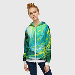 Толстовка на молнии женская Зелёная кислотная абстракция, цвет: 3D-белый — фото 2