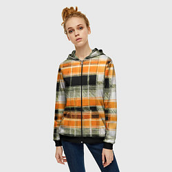 Толстовка на молнии женская Белые полосы на чёрно-жёлтом фоне, цвет: 3D-черный — фото 2