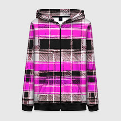 Толстовка на молнии женская Белые полосы на чёрно-розовом фоне, цвет: 3D-черный