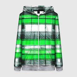 Женская толстовка на молнии Чёрные полосы на зелёном-белом фоне