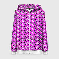 Толстовка на молнии женская Чёрно-белые фигуры на розовом фоне, цвет: 3D-белый