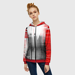 Толстовка на молнии женская Красно-чёрный гранж на белом фоне, цвет: 3D-красный — фото 2