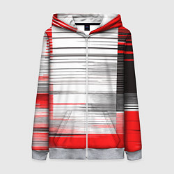 Толстовка на молнии женская Чёрные вертикальные полосы на красно-белом фоне, цвет: 3D-меланж