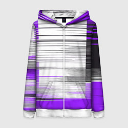Толстовка на молнии женская Чёрные вертикальные полосы на фиолетово-белом фоне, цвет: 3D-белый