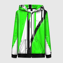 Толстовка на молнии женская Black and white vertical stripes on a green backgr, цвет: 3D-черный