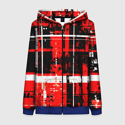 Женская толстовка на молнии Красно-белый гранж на чёрном фоне