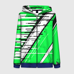 Толстовка на молнии женская Чёрно-белые глитч полосы на зелёном фоне, цвет: 3D-синий