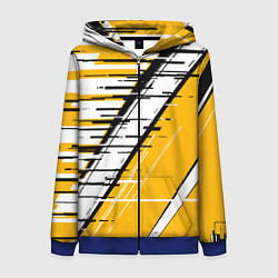 Женская толстовка на молнии Чёрно-белые глитч полосы на жёлтом фоне