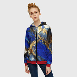 Толстовка на молнии женская Золотой минерал в синем камне, цвет: 3D-красный — фото 2