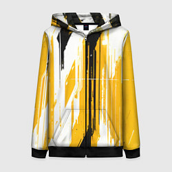 Женская толстовка на молнии Вертикальные чёрно-белые линии на жёлтом фоне