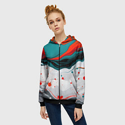 Толстовка на молнии женская Эбру красочная абстракция, цвет: 3D-черный — фото 2