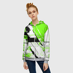 Толстовка на молнии женская Diagonal black and green stripes on a white backgr, цвет: 3D-меланж — фото 2